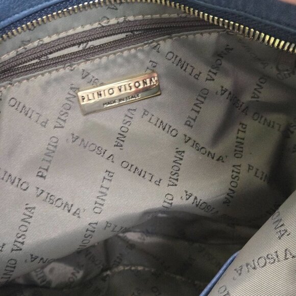 Plinio Visona Vintage Unique Italian Leather Blue Double Convertible Bag - Picture 10 of 10